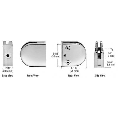 CRL Polished Stainless Z-Series Round Type Flat Base Stainless Steel Clamp for 1/4" and 5/16" Glass