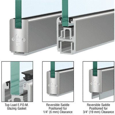 CRL Satin Anodized 2-5/16" x 240" Length Low Profile Sidelite Rail With Saddle