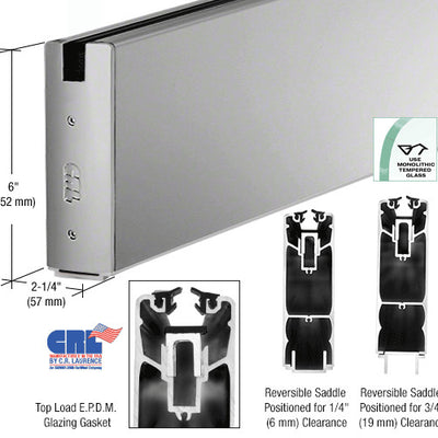 CRL Satin Anodized 6" x 240" Length Square Sidelite Rail for 3/4" Glass