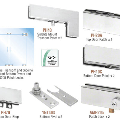 CRL Satin Anodized North American Patch Door Kit for Double Doors for Use with Fixed Transom and Two Sidelites - With Lock
