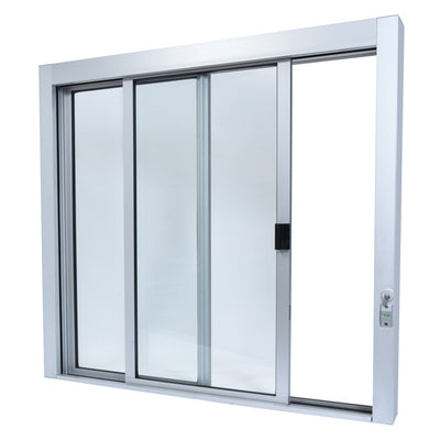 CRL Satin Anodized Standard Size Self-Closing Deluxe Service Window Glazed with Full Bottom Track