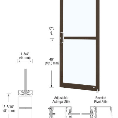 CRL-U.S. Aluminum Bronze Black Anodized 250 Series Narrow Stile Active Leaf of Pair 3'0 x 7'0 Offset Hung with Pivots for Surf Mount Closer Complete Panic Door with Std. Panic and Bottom Rail