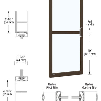 CRL-U.S. Aluminum Bronze Black Anodized 250 Series Narrow Stile Inactive Leaf of Pair 3'0 x 7'0 Center Hung for OHCC w/Standard Push Bars Complete Panic Door with Std. Panic and Bottom Rail