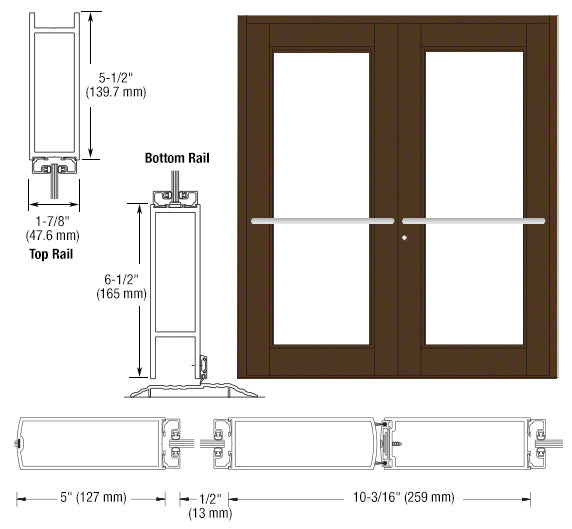 CRL-U.S. Aluminum Bronze Black Anodized Custom Pair Series 850 Durafront Wide Stile Center Pivot Entrance Doors for Overhead Concealed Door Closers