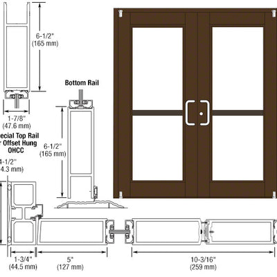 CRL-U.S. Aluminum Bronze Black Anodized Custom Pair Series 850 Durafront Wide Stile Offset Pivot Entrance Doors With Panics for Overhead Concealed Door Closers