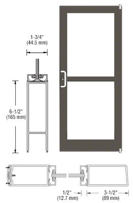 CRL-U.S. Aluminum Class I Bronze Black Anodized 400 Series Medium Stile Active Leaf of Pair 3'0 x 7'0 Offset Hung with Pivots for Surf Mount Closer Complete Panic Door with Std. Panic and Bottom Rail