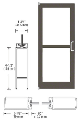 CRL-U.S. Aluminum Class I Bronze Black Anodized 400 Series Medium Stile Inactive Leaf of Pair 3'0 x 7'0 Offset Hung with Pivots for Surf Mount Closer Complete Panic Door with Std. Panic and Bottom Rail