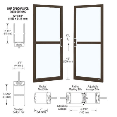 CRL-U.S. Aluminum Class I Bronze Black Anodized Custom Pair Series 250 Narrow Stile Center Pivot Entrance Doors for Panics and Overhead Concealed Door Closers