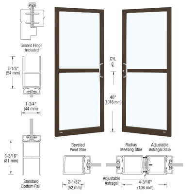 CRL-U.S. Aluminum Class I Bronze Black Anodized Custom Pair Series 250 Narrow Stile Geared Hinge Entrance Doors For Panics and Surface Mount Door Closers
