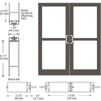 CRL-U.S. Aluminum Class I Bronze Black Anodized Custom Pair Series 400 Medium Stile Center Pivot Entrance Doors For Panics and Overhead Concealed Door Closers