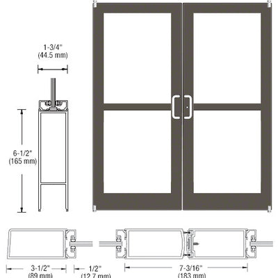 CRL-U.S. Aluminum Class I Bronze Black Anodized Custom Pair Series 400 Medium Stile Offset Pivot Entrance Doors For Panics for Surface Mount Door Closers
