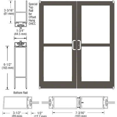 CRL-U.S. Aluminum Class I Bronze Black Anodized Custom Pair Series 400 Medium Stile Offset Pivot Entrance Doors For Panics and Overhead Concealed Door Closers
