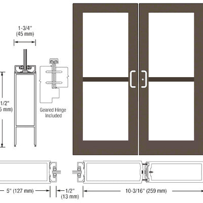 CRL-U.S. Aluminum Class I Bronze Black Anodized Custom Pair Series 550 Wide Stile Geared Hinge Entrance Doors For Panics and Surface Mount Door Closers