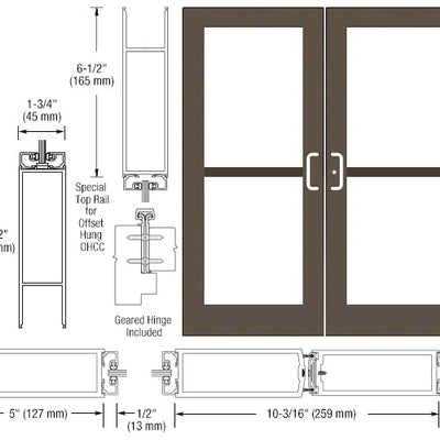 CRL-U.S. Aluminum Class I Bronze Black Anodized Custom Pair Series 550 Wide Stile Geared Hinge Entrance Doors for Panics and Overhead Concealed Door Closers