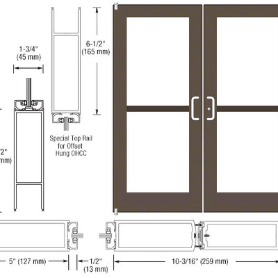 CRL-U.S. Aluminum Class I Bronze Black Anodized Custom Pair Series 550 Wide Stile Offset Pivot Entrance Doors For Panics and Overhead Concealed Door Closers