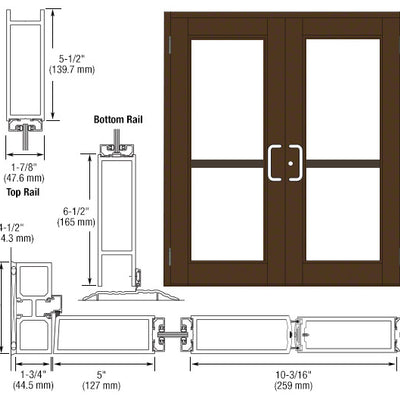 CRL-U.S. Aluminum Class I Bronze Black Anodized Custom Pair Series 850 Durafront Wide Stile Butt Hinge Entrance Doors for Panics and Surface Mount Door Closers