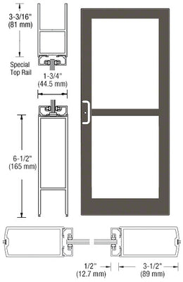 CRL-U.S. Aluminum Class I Bronze Black Anodized Custom Single Series 400 Medium Stile Center Pivot Entrance Door For Panic and Overhead Concealed Door Closer