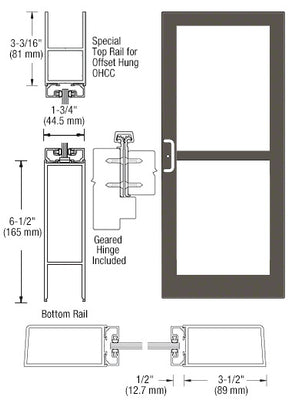 CRL-U.S. Aluminum Class I Bronze Black Anodized Custom Single Series 400 Medium Stile Offset Hung Geared Hinge Entrance Door For Panic and Overhead Concealed Door Closer