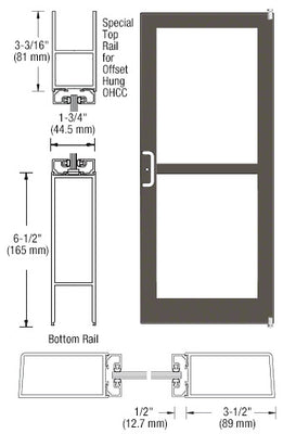 CRL-U.S. Aluminum Class I Bronze Black Anodized Custom Single Series 400 Medium Stile Offset Pivot Entrance Door For Panic and Overhead Concealed Door Closer