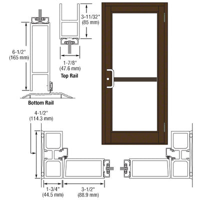CRL-U.S. Aluminum Class I Bronze Black Anodized Custom Single Series 800 Durafront Medium Stile Butt Hinge Entrance Door for Panic and Surface Mount Door Closer