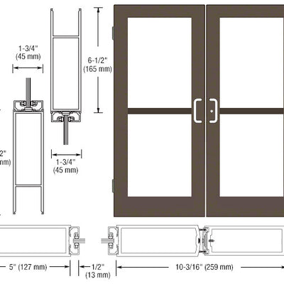 CRL-U.S. Aluminum Class I Bronze Black Anodized Custom Size Pair Series 550 Wide Stile Butt Hinge Entrance Door For Panics and Overhead Concealed Door Closers