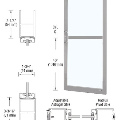 CRL-U.S. Aluminum Clear Anodized 250 Series Narrow Stile Active Leaf of Pair 3'0 x 7'0 Center Hung for OHCC w/Standard Push Bars Complete Panic Door with Std. Panic and Bottom Rail