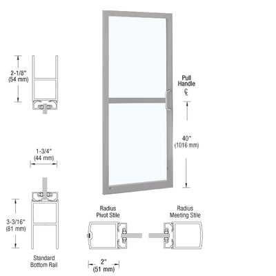 CRL-U.S. Aluminum Clear Anodized 250 Series Narrow Stile Inactive Leaf of Pair 3'0 x 7'0 Center Hung for OHCC w/Standard Push Bars Complete Panic Door with Std. Panic and Bottom Rail