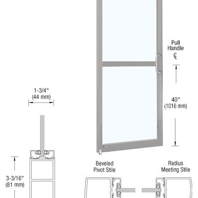 CRL-U.S. Aluminum Clear Anodized 250 Series Narrow Stile Inactive Leaf of Pair 3'0 x 7'0 Offset Hung with Pivots for Surf Mount Closer Complete Panic Door with Std. Panic and Bottom Rail