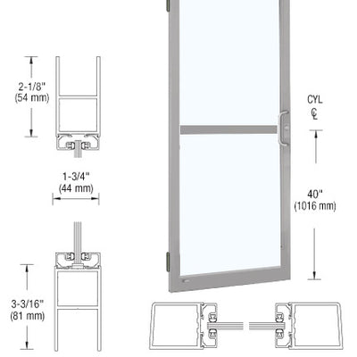CRL-U.S. Aluminum Clear Anodized 250 Series Narrow Stile (LHR) HLSO Single 3'0 x 7'0 Offset Hung with Butt Hinges for Surf Mount Closer Complete Panic Door with Std. Panic and Bottom Rail