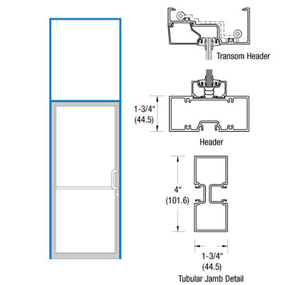 CRL-U.S. Aluminum Clear Anodized 39-1/2" x 126" 400 Series Left Hand Transom Frame for Offset Pivot Using Surface Mount Closer
