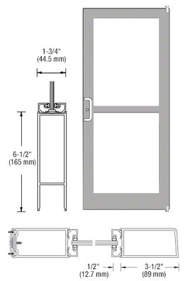 CRL-U.S. Aluminum Clear Anodized 400 Series Medium Stile Active Leaf of Pair 3'0 x 7'0 Offset Hung with Pivots for Surf Mount Closer Complete Panic Door with Std. Panic and Bottom Rail