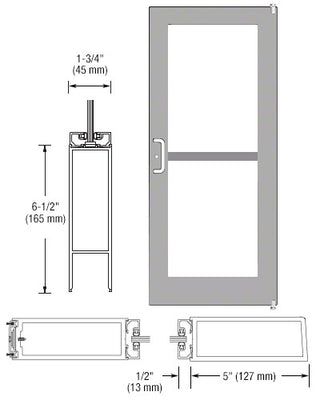CRL-U.S. Aluminum Clear Anodized 550 Series Wide Stile Active Leaf of Pair 3'0 x 7'0 Offset Hung with Pivots for Surf Mount Closer Complete Panic Door with Std. Panic and Bottom Rail