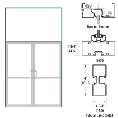 CRL-U.S. Aluminum Clear Anodized 75-1/2" x 85-3/4" 400 Series Transom Double Door Frame for Offset Pivot Using Surface Mount Closer