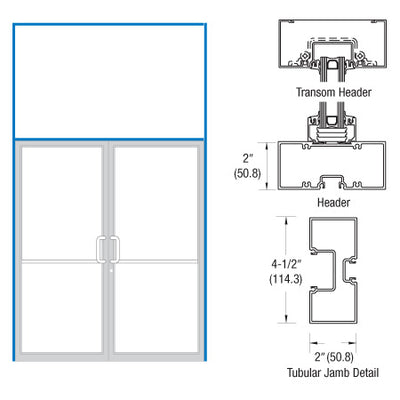 CRL-U.S. Aluminum Clear Anodized 76" x 126" 451 Series Transom Double Door Frame for Offset Pivot Using Surface Mount Closer