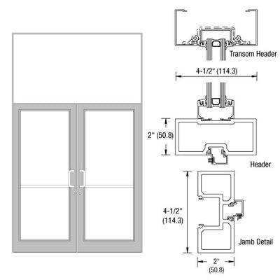 CRL-U.S. Aluminum Clear Anodized 76" x 126" Series DF800 Tubular Butt Hinge Transom Frame Complete (2FT)