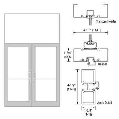 CRL-U.S. Aluminum Clear Anodized Class 1 75-1/2" x 126" Series DF800 Tubular Gear Hinge Transom Frame Complete (2FT)