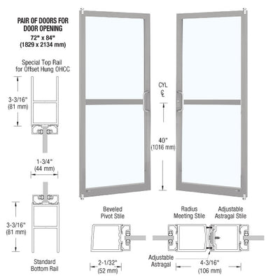 CRL-U.S. Aluminum Clear Anodized Custom Pair Series 250 Narrow Stile Offset Pivot Entrance Doors for Panics for Overhead Concealed Door Closers