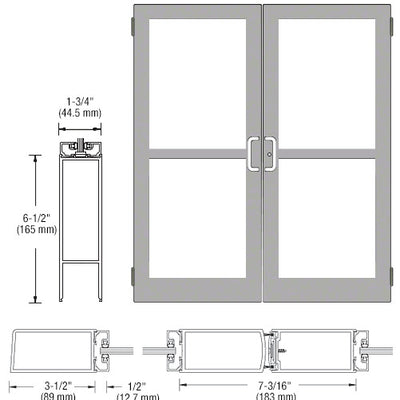 CRL-U.S. Aluminum Clear Anodized Custom Pair Series 400 Medium Stile Butt Hinged Entrance Door With Panics for Surface Mount Door Closers