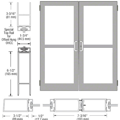 CRL-U.S. Aluminum Clear Anodized Custom Pair Series 400 Medium Stile Butt Hinged Entrance Doors With Panics for Overhead Concealed Door Closers