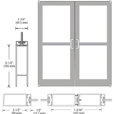 CRL-U.S. Aluminum Clear Anodized Custom Pair Series 400 Medium Stile Offset Pivot Entrance Doors For Panics for Surface Mount Door Closers
