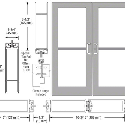 CRL-U.S. Aluminum Clear Anodized Custom Pair Series 550 Wide Stile Geared Hinge Entrance Doors for Panics and Overhead Concealed Door Closers