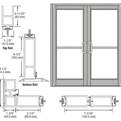 CRL-U.S. Aluminum Clear Anodized Custom Pair Series 800 Durafront Medium Stile Offset Pivot Entrance Doors For Panics and Surface Mount Door Closers