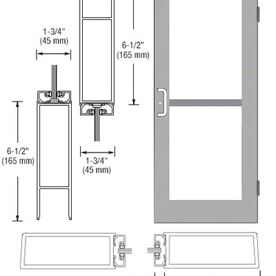 CRL-U.S. Aluminum Clear Anodized Custom Single Series 550 Wide Stile Butt Hinged Entrance Door For Panic and Overhead Concealed Door Closer