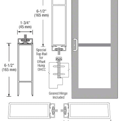 CRL-U.S. Aluminum Clear Anodized Custom Single Series 550 Wide Stile Geared Hinge Entrance Door for Panic and Overhead Concealed Door Closer