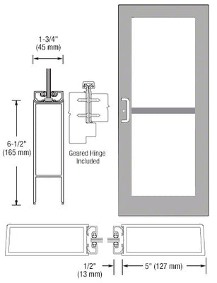 CRL-U.S. Aluminum Clear Anodized Custom Single Series 550 Wide Stile Geared Hinge Entrance Door For Panic and Surface Mount Door Closer