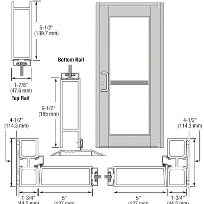 CRL-U.S. Aluminum Clear Anodized Custom Single Series 850 Durafront Wide Stile Offset Pivot Entrance Door for Panic and Surface Mount Door Closer