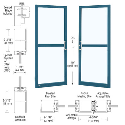 CRL-U.S. Aluminum Custom KYNAR® Paint Custom Pair Series 250 Narrow Stile Geared Hinge Entrance Doors With Panics for Overhead Concealed Door Closers