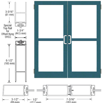 CRL-U.S. Aluminum Custom KYNAR® Paint Custom Pair Series 400 Medium Stile Butt Hinged Entrance Doors With Panics for Overhead Concealed Door Closers