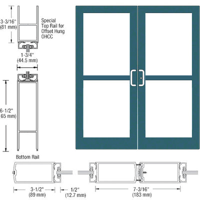 CRL-U.S. Aluminum Custom KYNAR® Paint Custom Pair Series 400 Medium Stile Center Pivot Entrance Doors For Panics and Overhead Concealed Door Closers