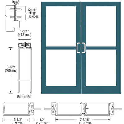 CRL-U.S. Aluminum Custom KYNAR® Paint Custom Pair Series 400 Medium Stile Offset Hung Geared Hinge Entrance Doors for Panics and Surface Mount Door Closers